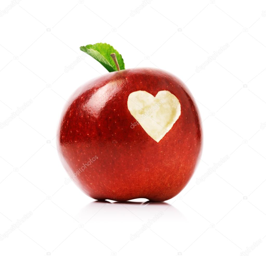 Red apple with heart symbol