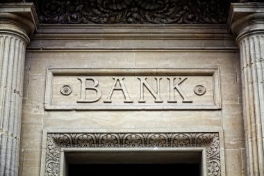 Bank sign on building clipart