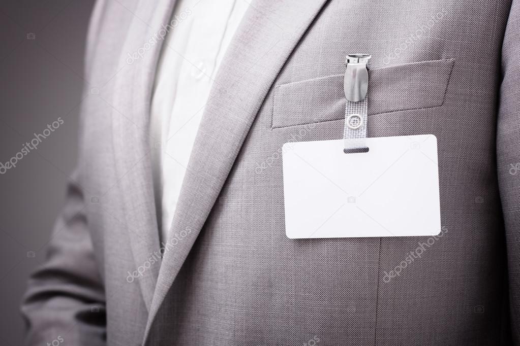 Businessman wearing blank name tag