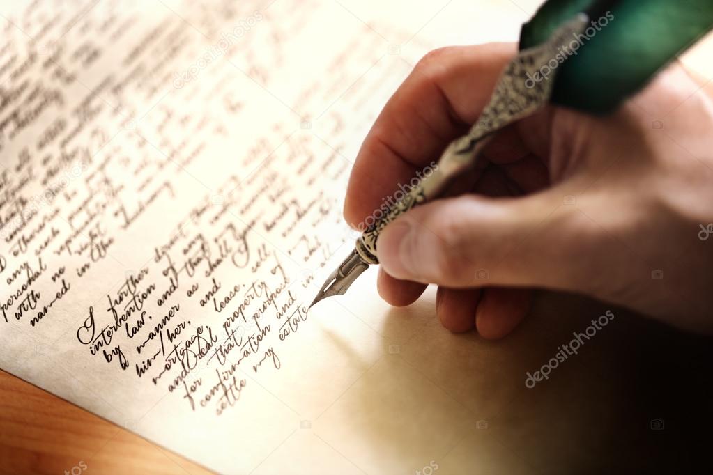 Writing with quill pen and testament