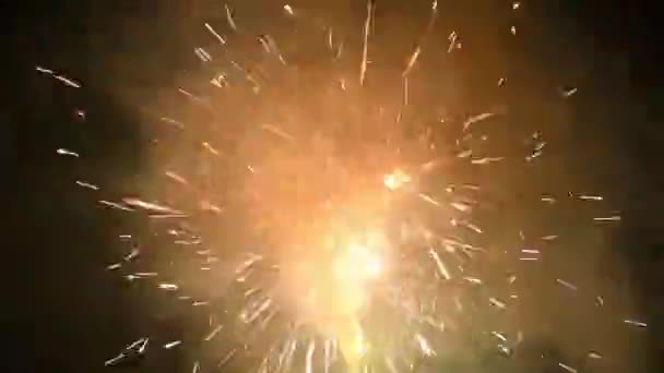 Colorful Holiday Fireworks Background Abstract Blur Real Golden Shining Fireworks — Stock Video
