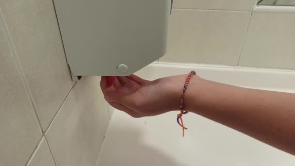 Woman Washes Hands Sink Foam Concept Health Cleaning Preventing Germs — Stock Video
