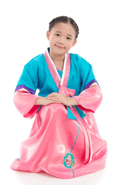 Asiatisk pige i koreansk traditionel kjole - Stock-foto