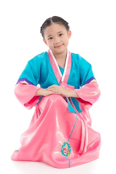 Asiatisk pige i koreansk traditionel kjole - Stock-foto