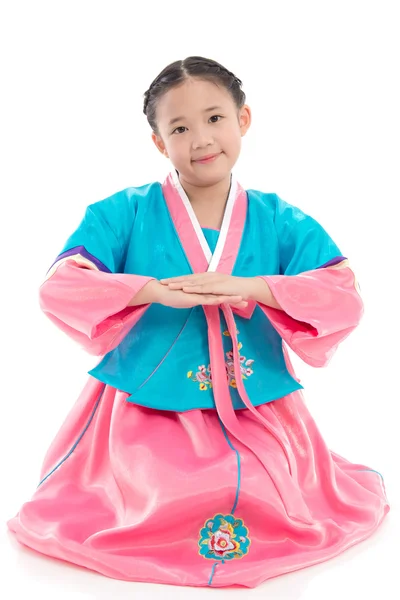 Asiatisk pige i koreansk traditionel kjole - Stock-foto