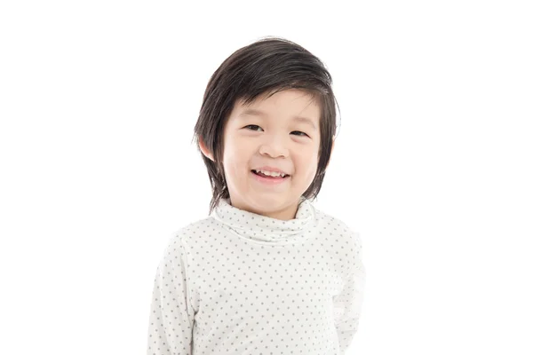 クローズ アップ ホワイト バック グラウンドに幸せな少年アジア — ストック写真