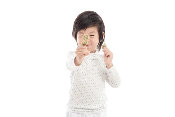 Lindo asiático niño comer japonés postre — Foto de Stock