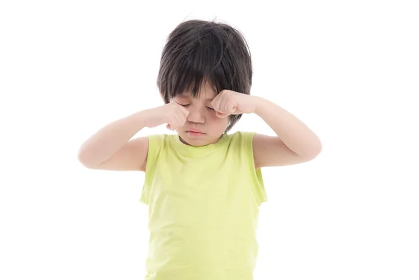 Niño con sueño sobre fondo blanco aislado —  Fotos de Stock