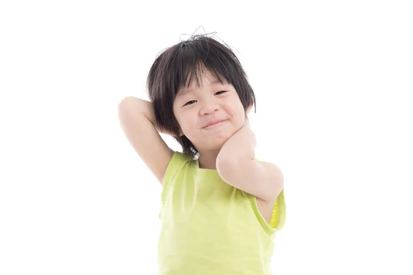 Niño con sueño sobre fondo blanco aislado — Foto de Stock