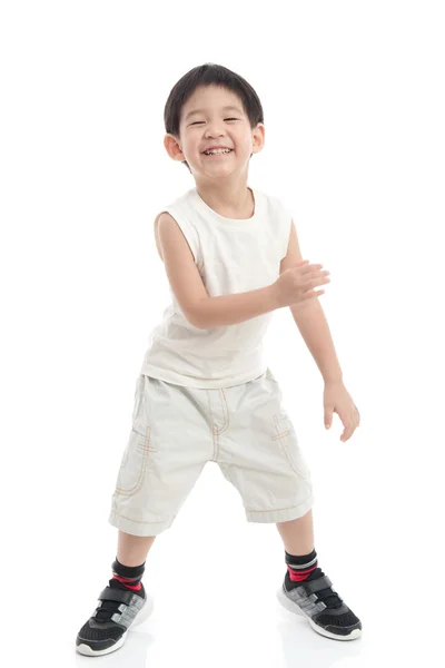 Feliz poco asiático chico en blanco fondo — Foto de Stock