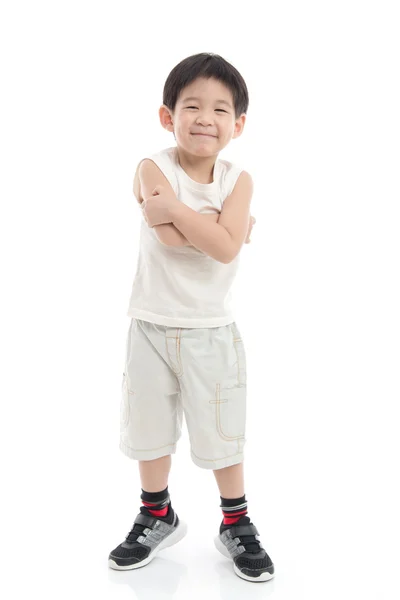Happy little asian boy on white background — Stock Photo, Image