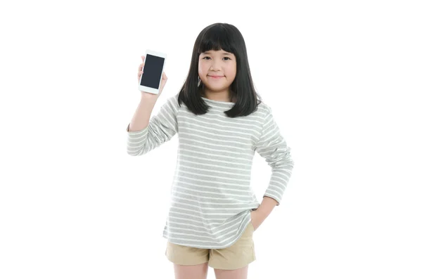 Girl with mobile phone isolated on white background — Stock Photo, Image