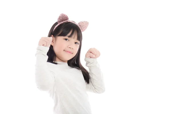 Portrait de belle fille asiatique avec des oreilles de chat sur fond blanc isolé — Photo