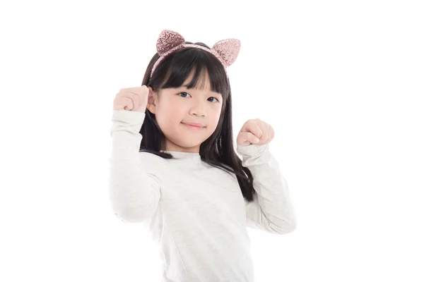 Portrait de belle fille asiatique avec des oreilles de chat sur fond blanc isolé — Photo