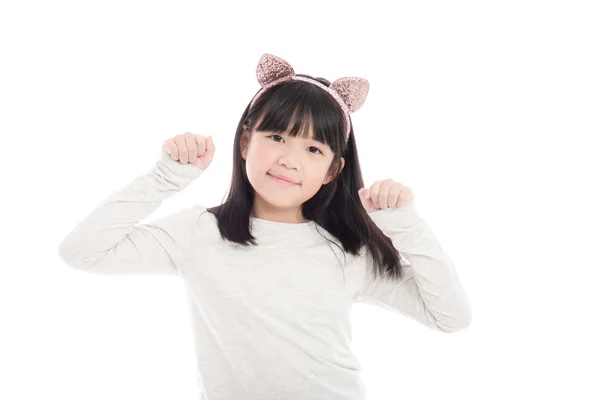 Portrait de belle fille asiatique avec des oreilles de chat sur fond blanc isolé — Photo