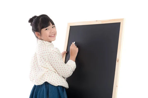 Chica asiática con tablero negro sobre fondo blanco —  Fotos de Stock