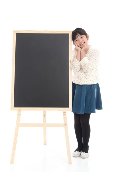 Asian girl  with black board on white background — Stock Photo, Image