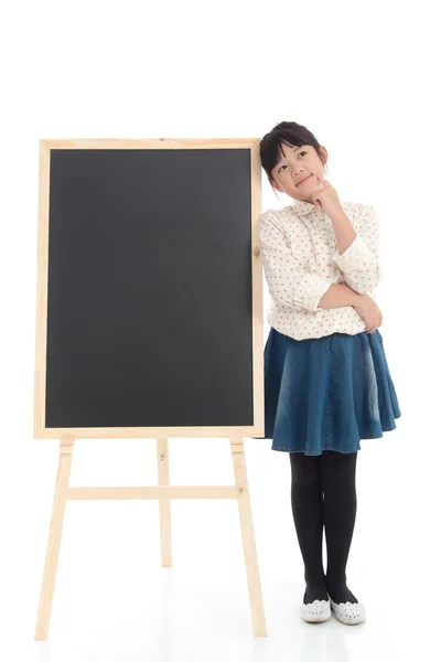 Asian girl  with black board on white background — Stock Photo, Image