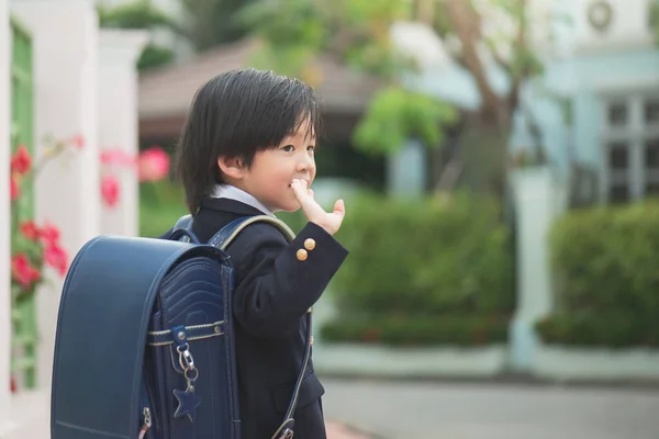 Asian Student Going School Waving Goodbye Back School Concept Outdoors — Stok fotoğraf