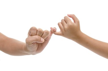 Mother and daughter hands promise isolated