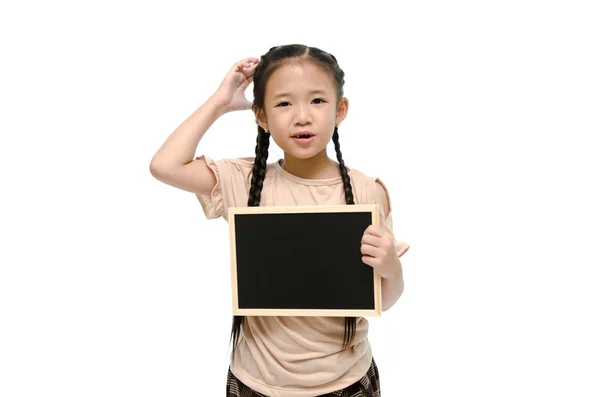 Asian girl holdin black board — Stock Photo, Image