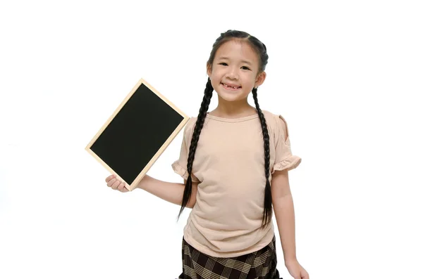 Asiático menina holdin preto bordo — Fotografia de Stock