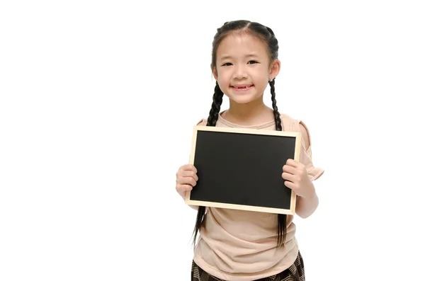 Asiático menina holdin preto bordo — Fotografia de Stock