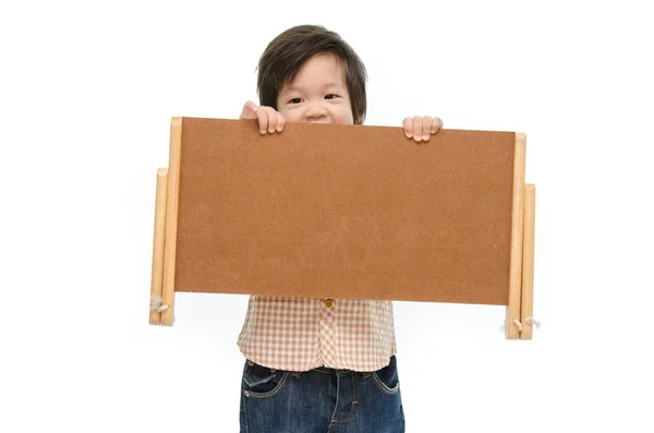 Bir woodboard ile şirin bebek — Stok fotoğraf