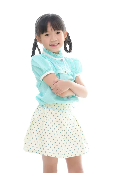 Little cute asian girl smiling on white background — Stock Photo, Image