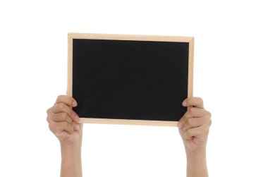 Blackboard holding kadın eller