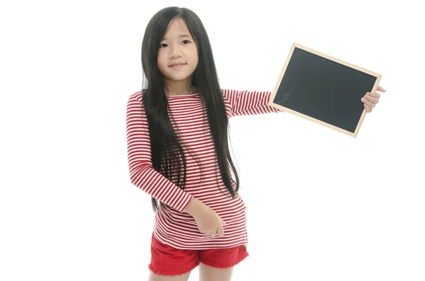 Beautiful asian girl holding chalk board — Stock Photo, Image