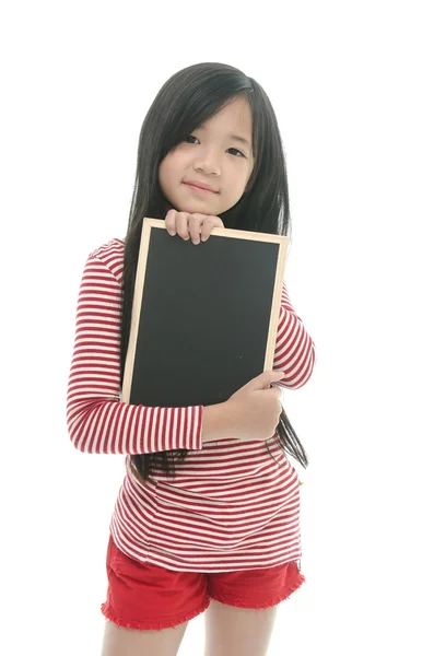 Beautiful asian girl holding chalk board — Stock Photo, Image