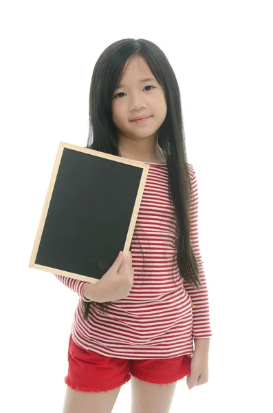 Beautiful asian girl holding chalk board — Stock Photo, Image