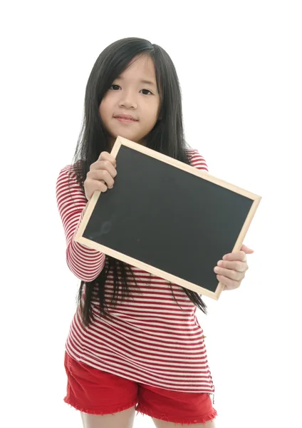Beautiful asian girl holding chalk board — Stock Photo, Image