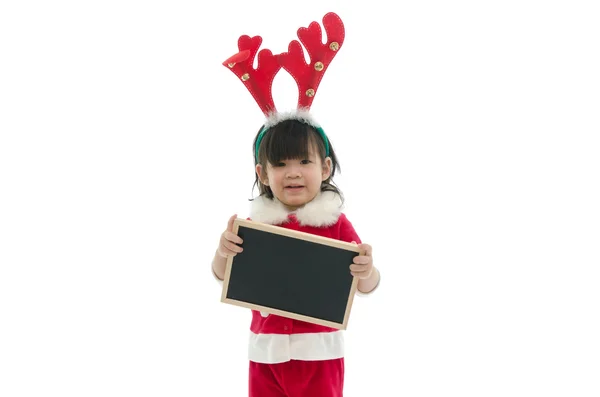 黒板を持ってサンタ衣装を着てかわいいアジアの赤ちゃん — ストック写真