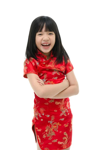 Όμορφο ασιατικό κορίτσι που φοράει φόρεμα κινέζικο — Φωτογραφία Αρχείου