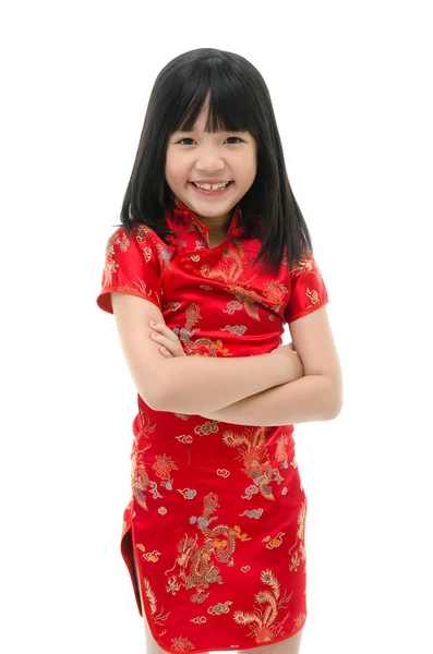 Beautiful asian girl wearing chinese dress — Stock Photo, Image