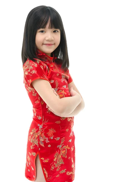 중국 드레스를 입고 아름 다운 아시아 여자 — 스톡 사진