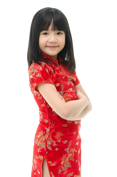 Beautiful asian girl wearing chinese dress — Stock Photo, Image