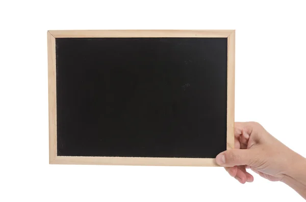 Vrouw hand met schoolbord op witte achtergrond — Stockfoto