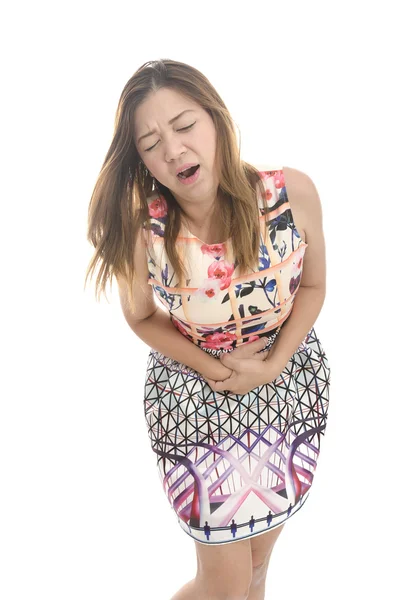 Γυναίκα με στομαχόπονος, απομονώνονται σε λευκό φόντο — Φωτογραφία Αρχείου