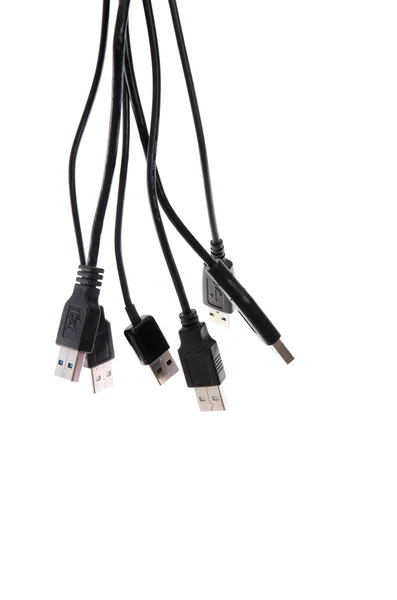 Many USB cable on white background — Stock Photo, Image