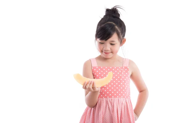 Glücklich asiatische Mädchen Hand halten Melone — Stockfoto