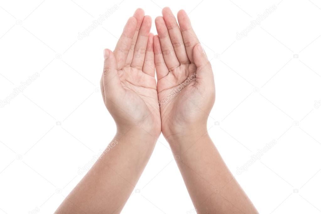 Hand of girl praying 