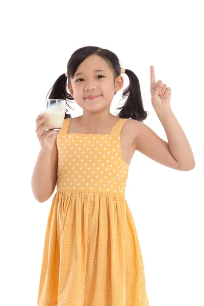 Cute asian child drinking milk — 图库照片