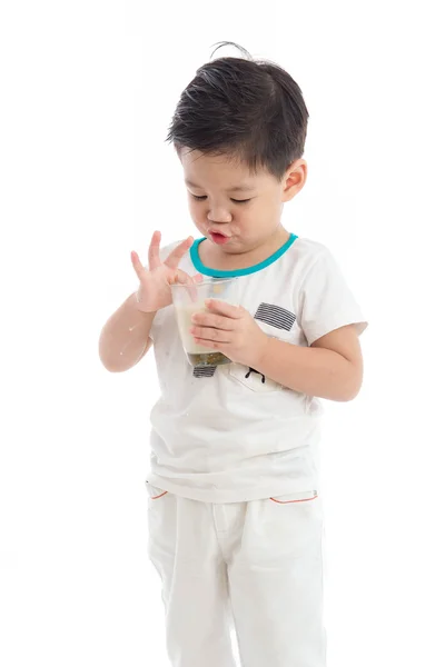 Cute asian boy drinking milk — Stock Photo, Image