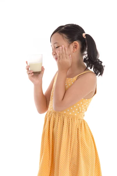 Cute asian child drinking milk — Stock Photo, Image