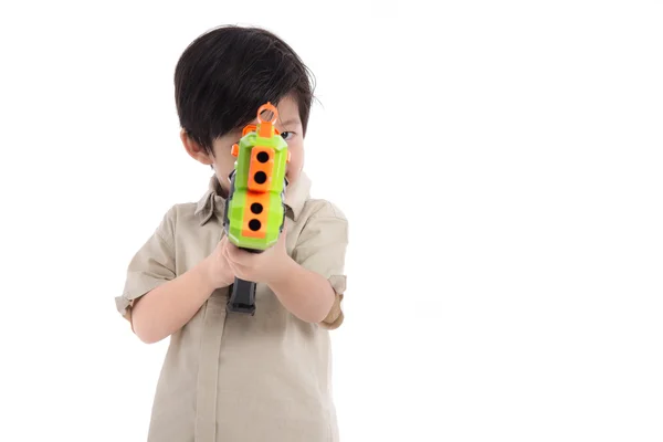 stock image Cute asian boy playing toy gun