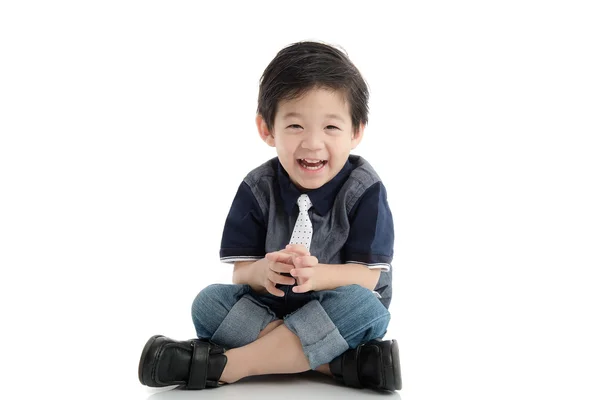 Happy little asian boy on white background Stock Photo