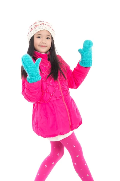 Bellissima ragazza asiatica in vestiti invernali colorati — Foto Stock